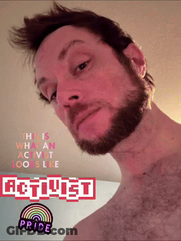 Man With Beard Wearing Activist Pride Sticker GIF