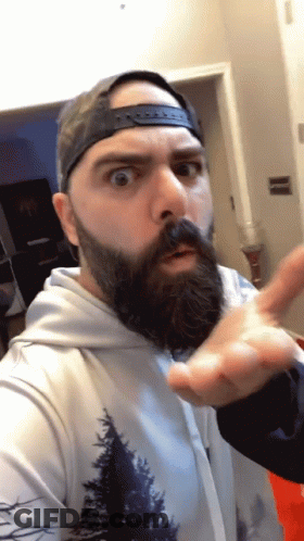 Man With Beard Wearing Baseball Cap And Hoodie With Trees GIF