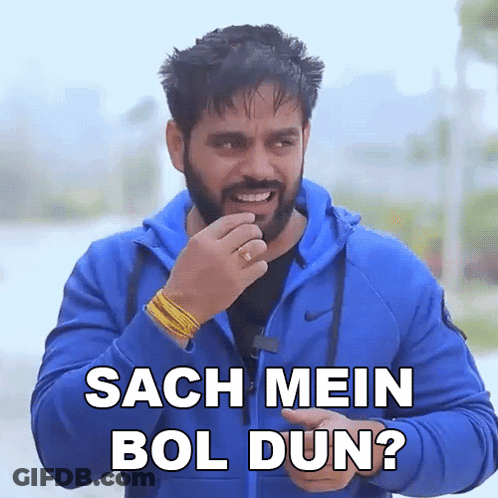 Man With Beard Wearing Blue Sach Mein Bol Dun Jacket GIF