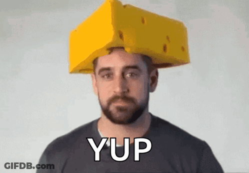Man With Beard Wearing Cheese Hat Saying Yup GIF