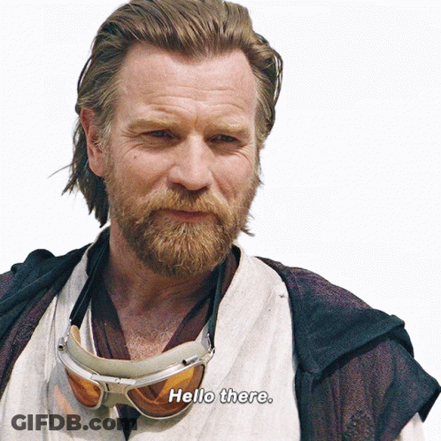 Man With Beard Wearing Goggles And Hello There Shirt GIF