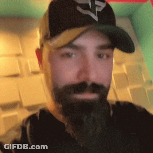 Man With Beard Wearing Hat With F On It GIF