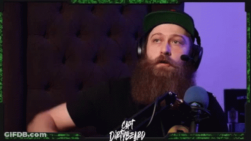 Man With Beard Wearing Headphones And Capt Dirty Hat GIF
