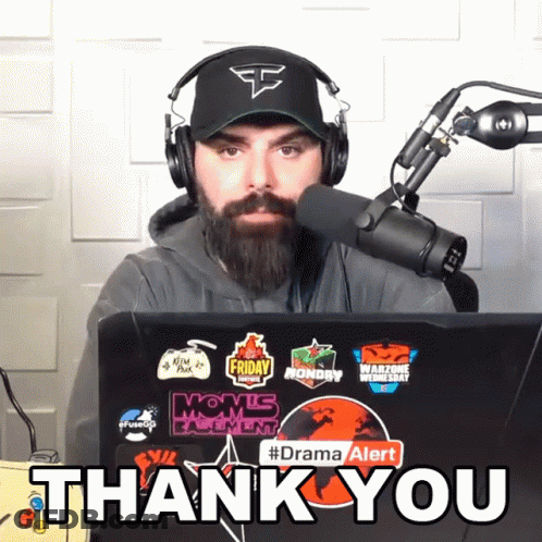 Man With Beard Wearing Headphones And Hat Says Thank You GIF
