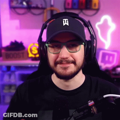 Man With Beard Wearing Headphones And Hat With Letter I GIF