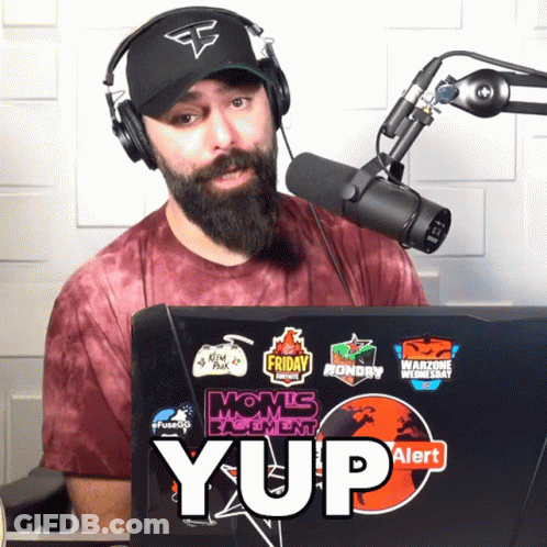 Man With Beard Wearing Headphones Stands In Front Of Microphone Yup Alert GIF