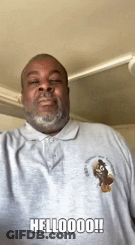 Man With Beard Wearing Helloooo Shirt GIF