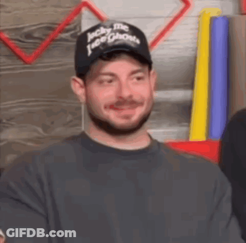 Man With Beard Wearing Jacky The Ghost Hat GIF