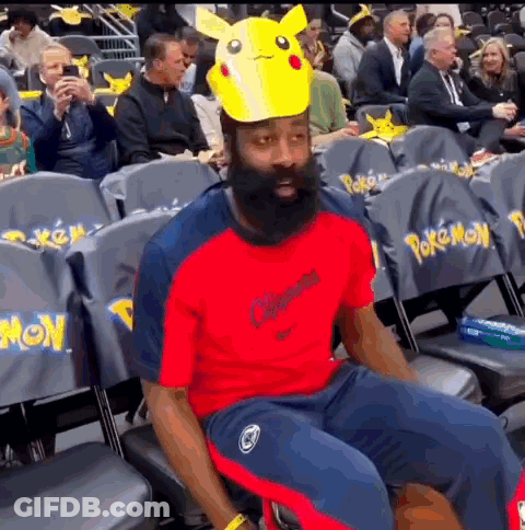 Man With Beard Wearing Pikachu Hat GIF