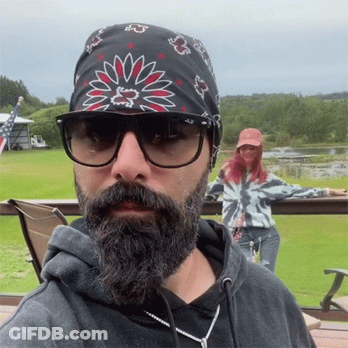Man With Beard Wearing Sunglasses And Bandana With Letter B GIF