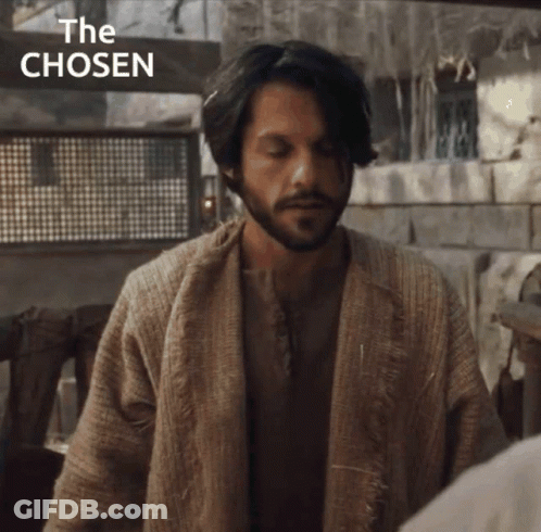 Man With Beard Wearing Sweater That Says The Chosen GIF