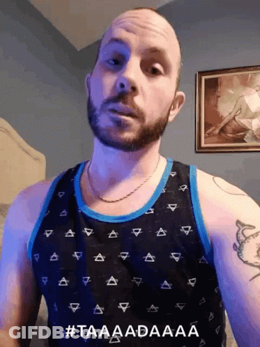 Man With Beard Wearing Taaadaaaa Tank Top GIF