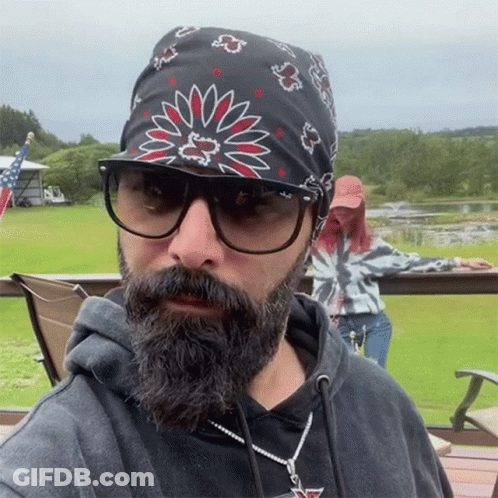 Man With Beard Wears Sunglasses And Bandana GIF