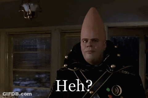 Man With Big Cone On Head Saying Heh GIF