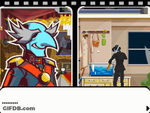 Man With Bird On Head Next To Fish Tank GIF