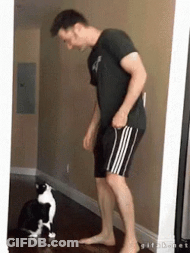Man With Black And White Cat GIF