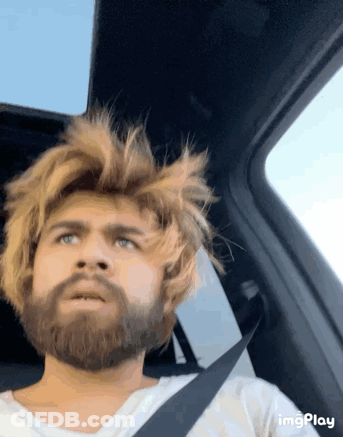 Man With Blonde Hair And Beard In Car GIF