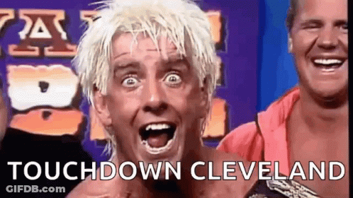 Man With Blonde Hair Laughing Touchdown Cleveland GIF