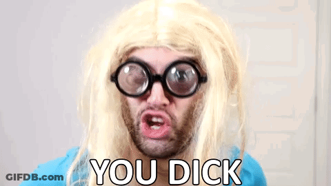 Man With Blonde Wig Glasses Saying You Dick GIF