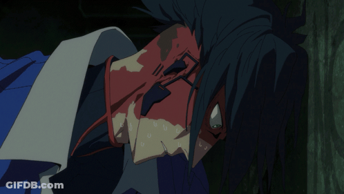Man With Blood On Face And Letter U On Forehead GIF