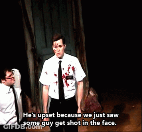Man With Blood On Face Upset After Shooting GIF