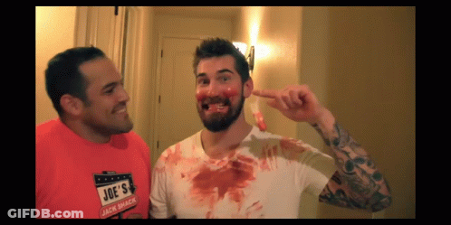 Man With Blood On Face Wearing Joe's T-Shirt GIF