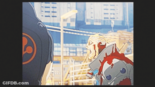 Man With Blood On Jacket And B Circle GIF