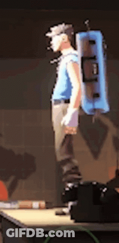 Man With Blue Bag On Back GIF
