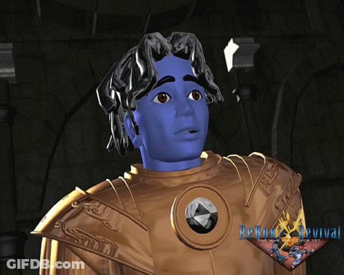 Man With Blue Face And Gold Armor Revival GIF