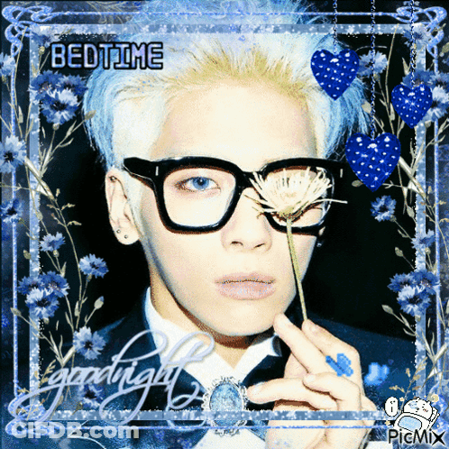 Man With Blue Hair And Glasses Saying Bedtime GIF