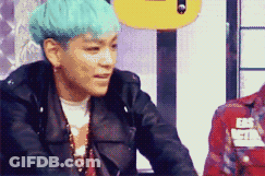 Man With Blue Hair In Black Jacket And White Shirt GIF