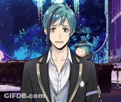 Man With Blue Hair In Suit By Fish Tank GIF