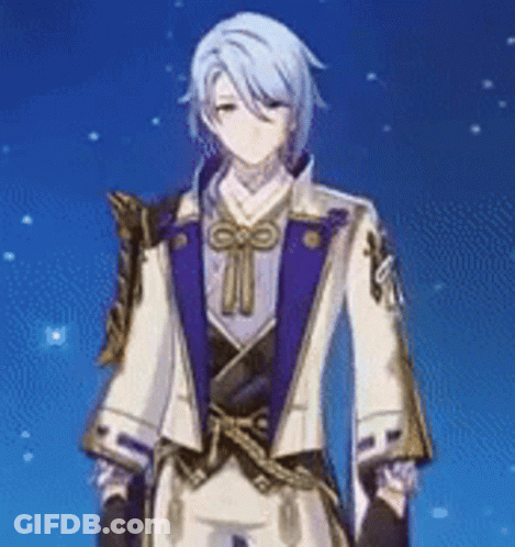 Man With Blue Hair In White And Purple Suit GIF