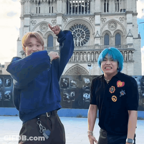 Man With Blue Hair Next To Another Man GIF
