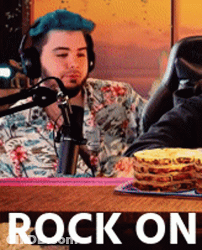 Man With Blue Hair Singing Rock On GIF