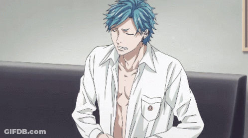 Man With Blue Hair Sitting On Couch GIF