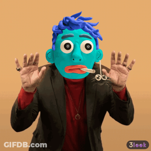 Man With Blue Mask Smoking Cigarette And Ear Buds GIF
