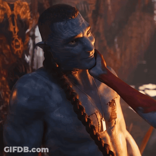 Man With Blue Paint On Face Touched By Person GIF