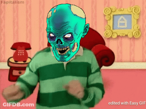 Man With Blue Skull And Capitalism Text GIF