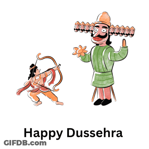 Man With Bow And Arrow And Man Holding Flower Happy Dussehra GIF