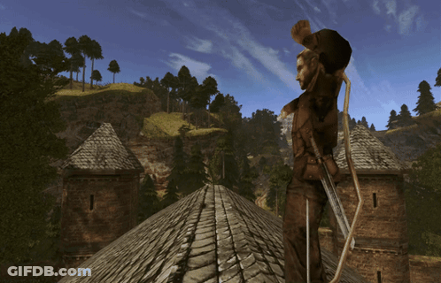 Man With Bow And Arrow On Roof GIF