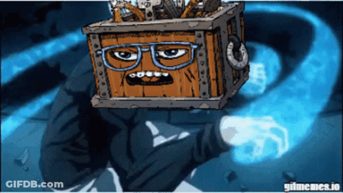 Man With Box On Head Saying Grimemea.io GIF