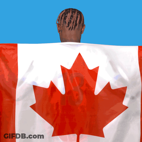 Man With Braided Hair Holding Canadian Flag GIF