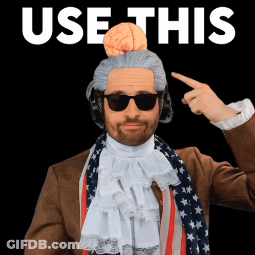 Man With Brain On Head Pointing At Use This GIF