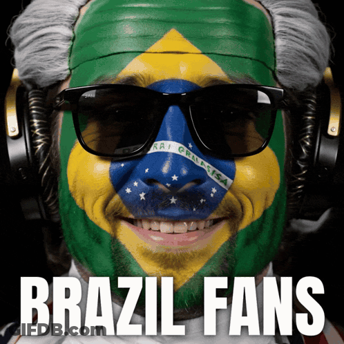 Man With Brazilian Flag On Face And Sunglasses GIF