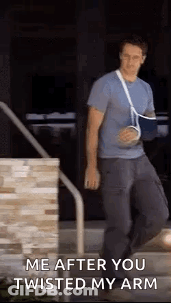 Man With Broken Arm On Stairs GIF