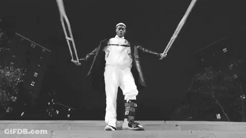 Man With Broken Leg On Staircase With Crutch GIF