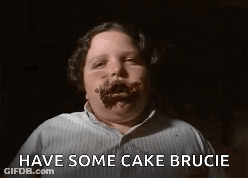 Man With Cake On Face Says Have Some Cake Brucie GIF