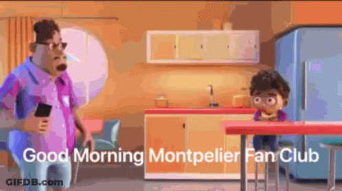 Man With Cane Next To Boy In Kitchen Says Good Morning Montpellier Fan Club GIF