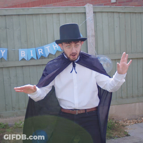 Man With Cape And Top Hat Happy Birthday Banner GIF